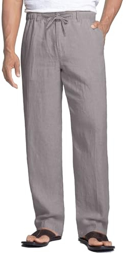COOFANDY Pantalon en Lin Homme pour l'Été Pantalon de Plage Léger et Décontracté Coupe Droite avec Taille Élastique et Cordon