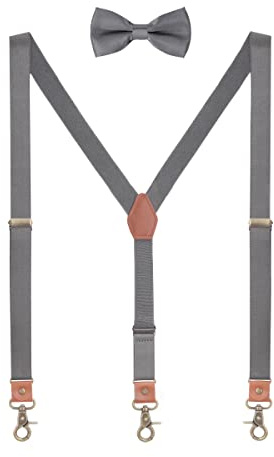 WANYING 2,5cm Hosenträger Fliege Sets für Damen Herren | Y Form Retro PU Leder Hummer Verschluss Hosenträger Elastisch Verstellbar für Körpergröße 150-200cm Einfarbig