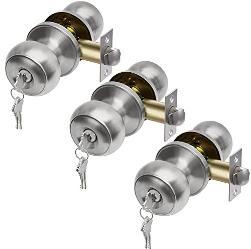 CML Hardware - Pomo de puerta de entrada con llave similar, cerradura de puerta exterior con mismas llaves en acero inoxidable sólido para entrada y puerta delantera, mango redondo de bola