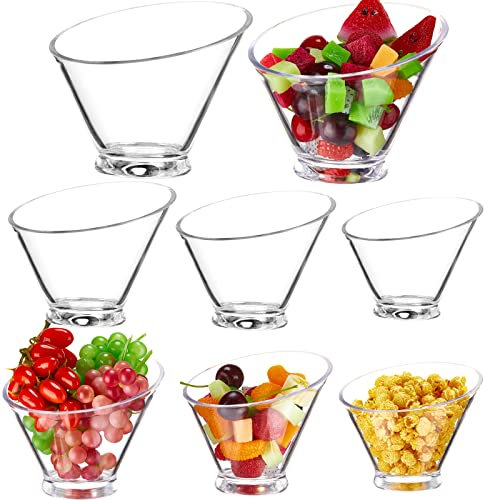 Zopeal 8 Pcs Plastic Clear Serving Bowls Angled Candy Buffet Containers Set Candy Bowels for Salad Bar Party Dish Popcorn Ice Soup Snack Pasta Chips Fruit Prep, 14 oz 19 oz 24 oz 61 Oz, 4 Sizes