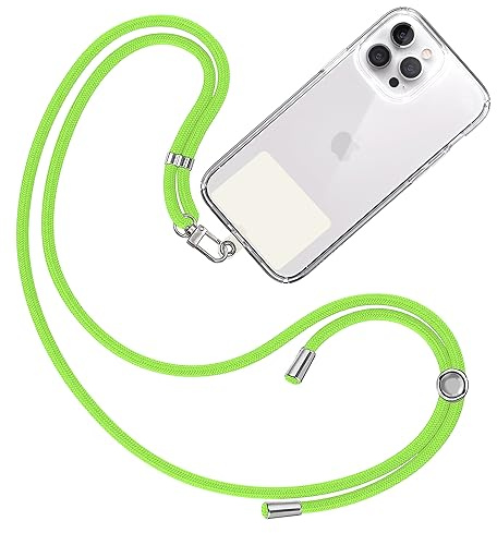 TBOC Cordon Collier Laniere Portable [Fluor Vert] avec Patch de Fixation [Blanc Ice] et Sangle de Suspension Amovible Réglable et Résistante Compatible avec Toutes Marques de Téléphone Accessoires