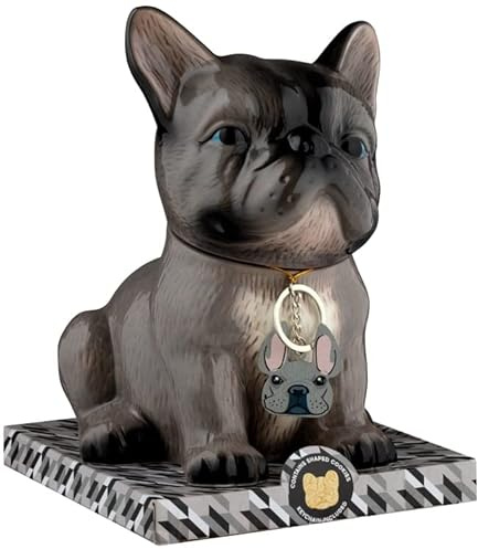 Bloomingtons Direct Christmas French Bulldog Cookie Jar & Includes 100g Dog Shape Cookies, Ceramic Christmas Decoration