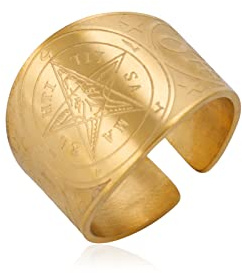 kkjoy Enochian ängelamulett bred bandring rostfritt stål pentagram satanisk baphomet get ring viking Vegvisir 24 runor band trippel måne gudinna justerbara öppna fingerringar smycken för män kvinnor,