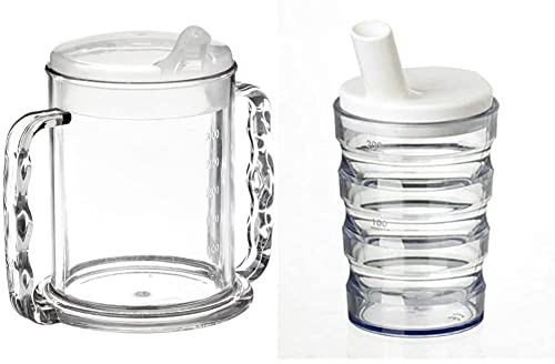 Performance Health Tasse transparente à deux anses 285ml & Homecraft Mug Transparent Anti-Éclaboussures, Mug de Voyage Portable avec Couvercle en Paille Pour Enfants,Personnes Âgées et Handicapées