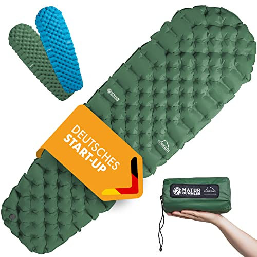 NATURBUMMLER Isomatte Ultraleicht [Cloud Nap+] Aufblasbare Luftmatratze Camping (195x56cm) – wetterfest & faltbar – für Trekking Wandern Festival Reisen