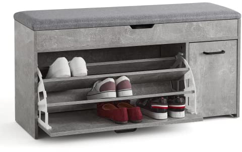 Meerveil Banco Zapatero con Asiento, Banco de Zapatos con Almacenamiento y cajón abatible, Estilo Industrial de Madera, para Pasillo, Entrada, 100 x 52 x 30 cm, Color Gris