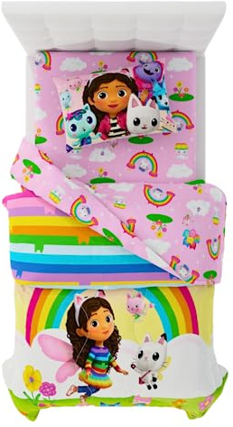 Franco DreamWorks Gabby's Dollhouse Cakey, Mercat e Pandy Kids Bedding Super Soft Set di biancheria da letto e lenzuola, 4 pezzi per letto matrimoniale (prodotto con licenza ufficiale)