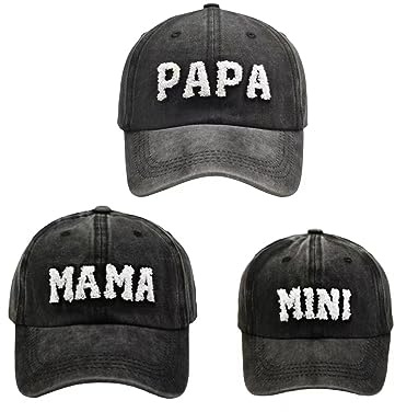 3 x Eltern-Kind-Mütze, Mama PAPA, Mini-Familienhut, Retro-Baseballkappe, Schnappkappe, Muttertag, Vatertag