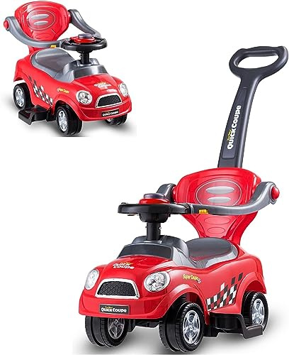 DREAMADE Voiture Enfant Porteur avec Barre de Sécurité Amovible & Anti-Basculement, pour 2-6 Ans (Rouge)
