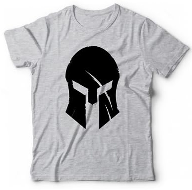 Generico Camiseta de hombre espartano para culturismo, estampado con casco espartano, para entrenamiento en el gimnasio, gris, L