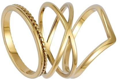 BONNYBIRD® Ringe Gold Set Damen Edelstahl Wasserfest Frauen Schmuck Vergoldet Goldschmuck Ringset Goldring Sommer Boho Festival Accessoires Modeschmuck Fingerringe Damenring Dünn Edelstahlringe