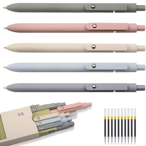 YWKJDDM Gelstifte Set, 5 Stück Gelschreiber, Einziehbare Kugelschreiber, Asthetische Stifte Premium-Gelstifte, Schnell Trocknende Tinte Feine Spitze Gel Tintenstifte
