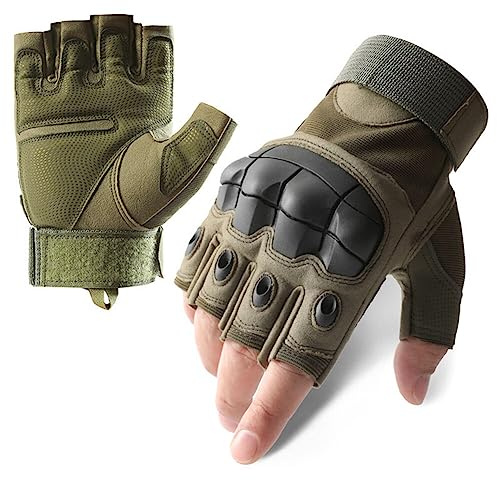 Gants Tactiques Demi-Doigt, Gants Militaires Camouflage, Absorbant les Chocs et Anti-Glissant, Unisexes Gants Extérieur pour Tir, Chasse, Escalade, Randonnée, Camping, Alpinisme, Patinage, Ski