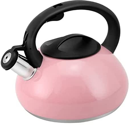 Pfeifender Wasserkocher 2.5L Edelstahl Pfeifkessel Küche Herd Wasserkocher Camping Teekessel Für Gasherd Induktionsherd Edelstahl Flötenkessel (Color : Rosa, Size : 20 * 18cm)