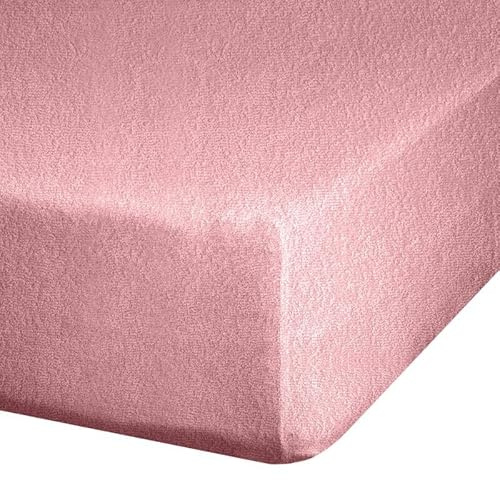 Lenzuolo con angoli elasticizzati, in spugna, in cotone, 200 x 220 cm, colore: rosa