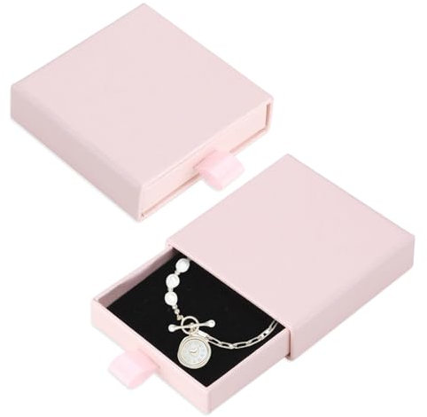 1 x Geschenkbox für Schmuck, Präsentationsständer aus Papier – eleganter Schmuckständer für Halsketten, Ohrringe, Ringe – kompakte Größe von 9 x 9 x 1,7 cm (Rosa)
