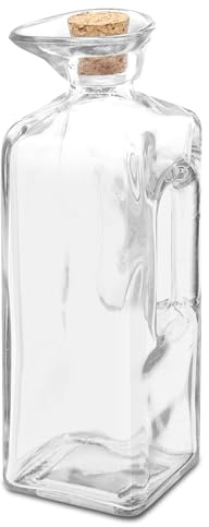 TIENDA EURASIA - Aceitera Cuadrada | de Cristal | 8x8x19 cm | Transparente | con Tapón de Corcho | Antigoteo | Capacidad 330 ml