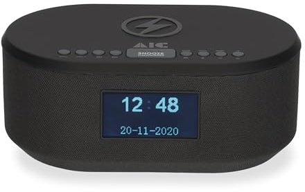 AIC Radiowecker DAB mit Ladefunktion Bluetooth QI Funktion USB Dual Alarm 18DAB schwarz