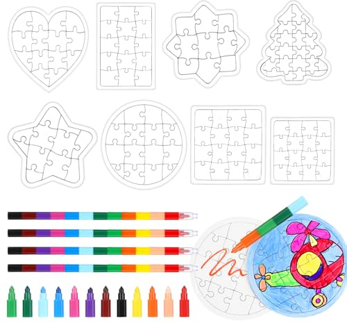 Suynauetev 12 Stück Puzzle Selber Gestalten Puzzle zum Bemalen Blanko Puzzle Puzzle Blanko 12 Farben Wachsmalstifte Puzzle Selbst Gestalten Geburtstag Weihnachten Geschenke