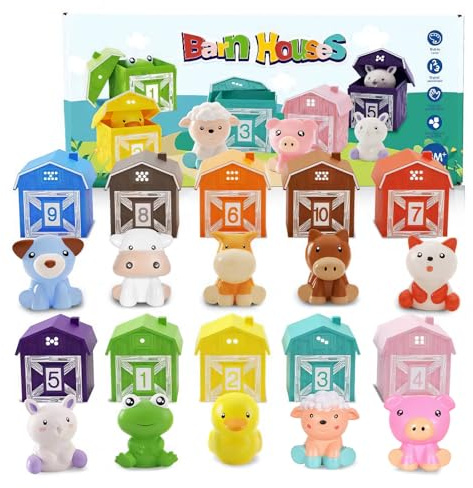 Montessori Baby Spielzeug 18 Monate-3 Jahre, 10PCS Bauernhof Spielzeug Lernspielzeug, mit Fingerpuppen für Kleinkinder, Zählen Passend Farbe Sortier, Stapelspielzeug Motorikspielzeug, für Kinder