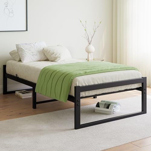 VECOCHO Sängram 90 x 200 cm, sängram 90 x 200 med ribbotten av metall, metallsäng 90 x 200 cm med förvaringsutrymme, 32 cm hög, gästsäng, dubbelsäng, ingen resårsäng krävs, svart sängram