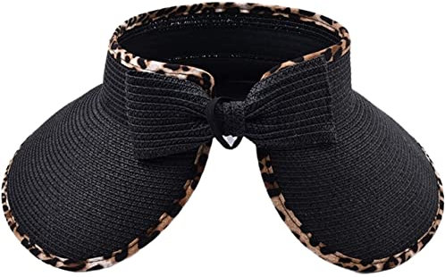 YIHANSS Sonnenhut Strandhut Outdoor Leopardenmuster Faltbarer Sonnenhut Weiblich Leere Oberseite Strohhut Breite Krempe Strohhut Hüte
