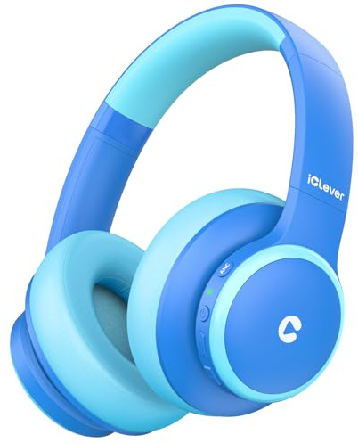 iClever BTH26 aktiva brusreducerande hörlurar för barn, 60H Playtime | SafeSound Tech 3.1, USB C snabbladdning, Bluetooth5.4, barn Bluetooth-hörlurar, med mikrofon AUX-sladd för iPad Airplan, blå
