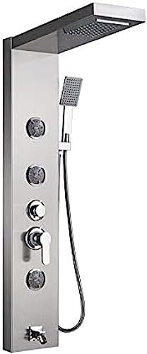 Bad Dusche Wasserhahn Wasserfall Regendusche Kopf Massagedüsen Badezimmer Dusche Mischbatterie Säule Panel Badewanne Armaturen-schwarz, schwarz