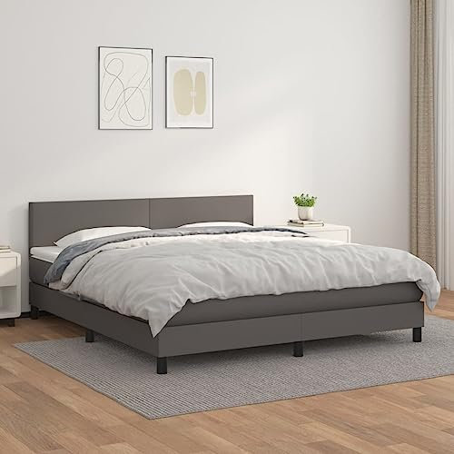 qohoio Boxspringbett mit Matratze Grau 180x200 cm KunstLED Bett Mit Bettkasten Bett Boxspringbett Betten Boxspringbett Mit Matratzeer - 3141021
