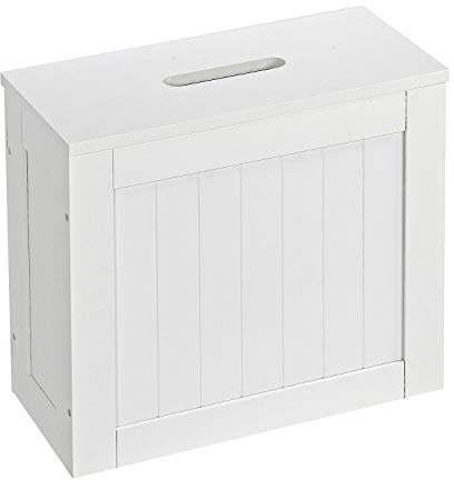 Livhome Slimline Bathroom Storage Unit, Freestanding Wooden Toilet Roll Cabinet with Compact Design, Bathroom Storage Box for Small Spaces, Bathroom Organiser for Toilet Paper & Towel Storage (White)