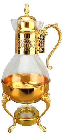 Glass Teapot Set, Glass Coffee Pot Set, Glass Tea Kettle with Loose Tea Infuser, intage Style Hot Cold Tea Kettle, Vintage Turkish Coffee Pot Glass Tea Kettle (Gold)