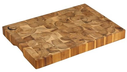 MOON HOME Premium Schneidebrett - Uranus, massives Stirnholz/Akazie, mit zwei Griffmulden, messerschonend & hygienisch, extra langlebig & stabil, 42.0 x 30.0 x 4.0 cm