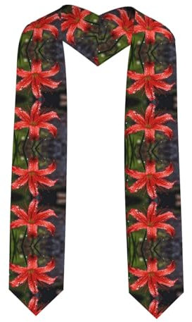 YYHWHJDE Satin-Schärpe, abgeflacht, Motiv: rote Lilien in Blüte, Abschluss, Stola, 183 cm, Geschenk für sie/ihn, Scharfe Ecken, Einheitsgröße