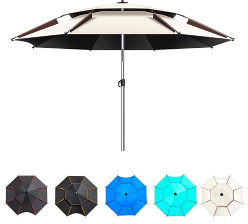 IMUNKT 180-260cm Grande Ombrellone da Spiaggia Inclinabile A 360°, Ombrellone da Pesca Ombrellone da Mare, Ombrellone da Giardino per Ventilazione(Beige,240cm/8ft)