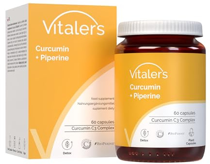 Vitaler's Curcumin 500 mg + Piperin 5 mg - 60 Kapseln, Vegan, 2 Monate Nahrungsergänzung, ohne Konservierungsstoffe, reine Zusammensetzung
