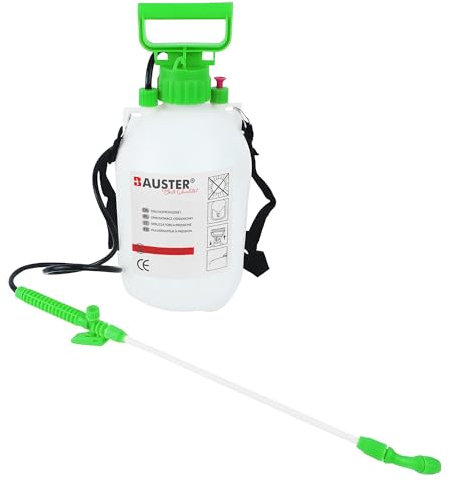 BAUSTER® Drucksprüher 3L / 5L – Gartenspritze mit Schultergurt & Verstellbarer Düse – Pumpsprüher für Garten, Pflanzen, Unkraut, Reinigung – Handspritze mit Sicherheitsventil (5 Liter)