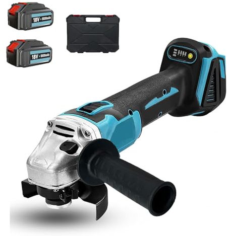Akku Winkelschleifer Cordless, 125mm mit Bürstenlosem Motor mit 2x5500mAh Akku,zum Entfernen von Farbe und Mörtel，Polier, zum Schleifen