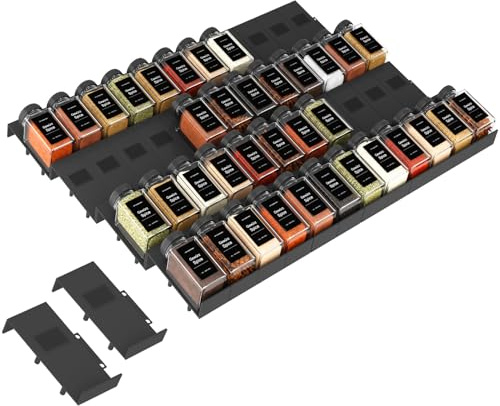 Famhap Spice Drawer Organiser Expandable 48 PCS, Fits 5-120cm Wide Drawer | Interlocking Seasoning Rack, Spice Rack, Sturdy Plastic, for Kitchen Drawers Spice Jars