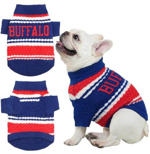 ZOARVEXD Buffalo Small Dog Sweater Football Theme Turtleneck Knit Dog Sweaters for Small Pets Warm Winter Cat Dog Clothes