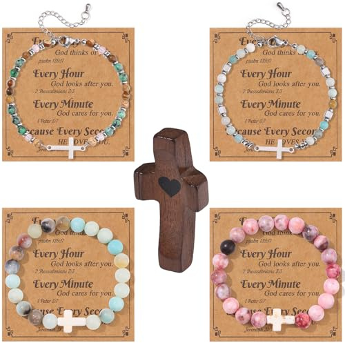 Giovanchi 4PCS Christian Cross Bracelet for Women