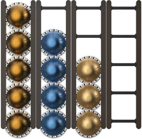 KUSOVILI Adhesive Coffee Pod Holder for Nespresso VertuoLine, Holds 20 Capsules - Wall or Cabinet Mounted Coffee Capsule Rack with Strong 3M Adhesive Strips, Vertical or Horizontal Mount