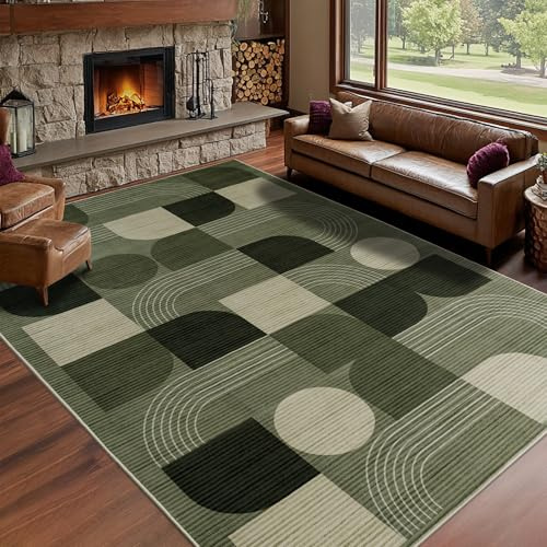Calinline Teppich Wohnzimmer, Moderne Abstraktem Muster Wohnzimmerteppich, Grün 120x160 cm Kurzflor Wohnzimmer Waschbare Teppiche, Groß Carpet Wollteppich für Schlafzimmer Büro Esszimmer