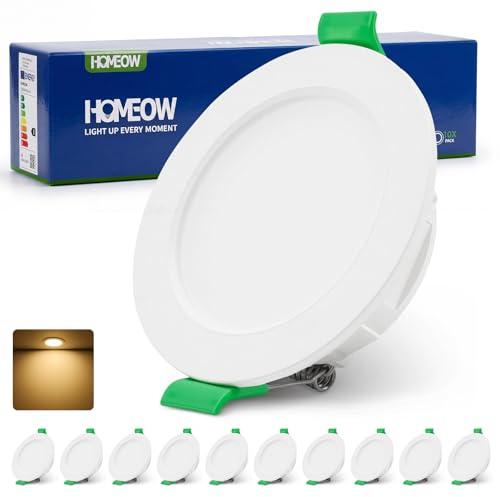 HOMEOW 4W Faretti da Incasso LED Soffitto 230V per Cartongesso Foro 55mm - 68mm, Bianco Calda 2700k Ultra Sottile Faretto IP44 per Cucina Bagno 10 Pezzi