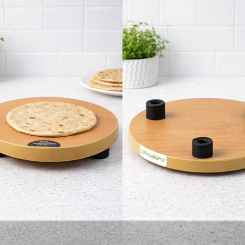 Wood Chapati Board, Round Wooden Rolling Board with 3 Feet Base, for Roti, Puri, Dough, Pastry, Tortilla, Fondant, 30cm (1)