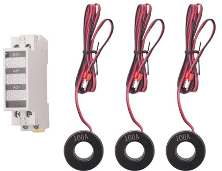 Ounfhtrttk 1 Set di Amperometro Trifase con Montaggio su Guida Din, Rilevatore di Amperometro LED Digitale, Bianco
