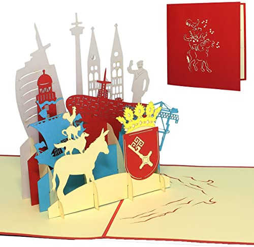 LINPOPUP®, LIN17332, POP UP Karte, Grußkarte Klappkarten 3D Stadtkarte Bremen, Reisegutschein Geburtstag Karten Bremen, N222