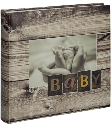Hama Fotoalbum (Buch, zum Aufkleben, Scrapbook, für Fotos, 30x30cm, 100 Seiten, 10x15cm Fotos, Baby) braun/grau