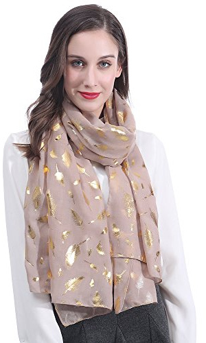 Lina & Lily Damen Schal mit Federmuster Metallic