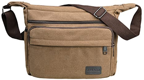 JAKAGO 13 Inch Canvas Messenger Shoulder Bag, Multi-Pocket for Men Women