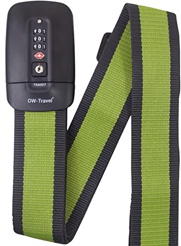 OW-Travel Kofferband Gurt mit TSA Schloss. Koffergurt mit adressschild (1 Stück Grau/Grün) Koffergurt Mit Zahlenschloss.Luggage Strap Koffer Gurtband.Koffer Gurt Koffer Band.Koffergurt Bunt Auffällig